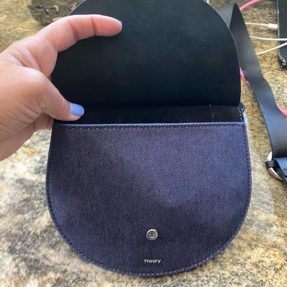 Theory black leather and denim hip pouch with silver hardware & adjustable strap - Picture 14 of 16